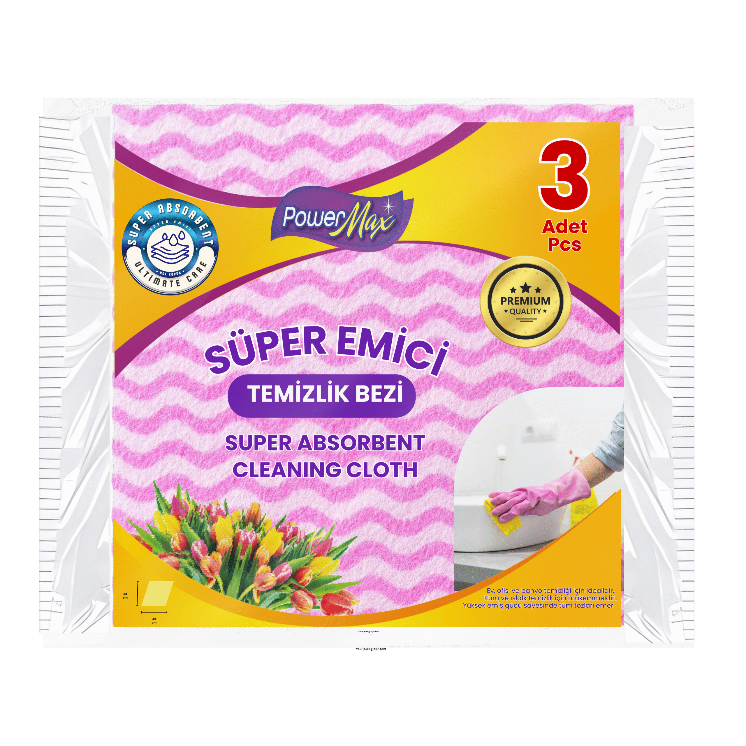 3 lu super emici temizlik bezi pembe