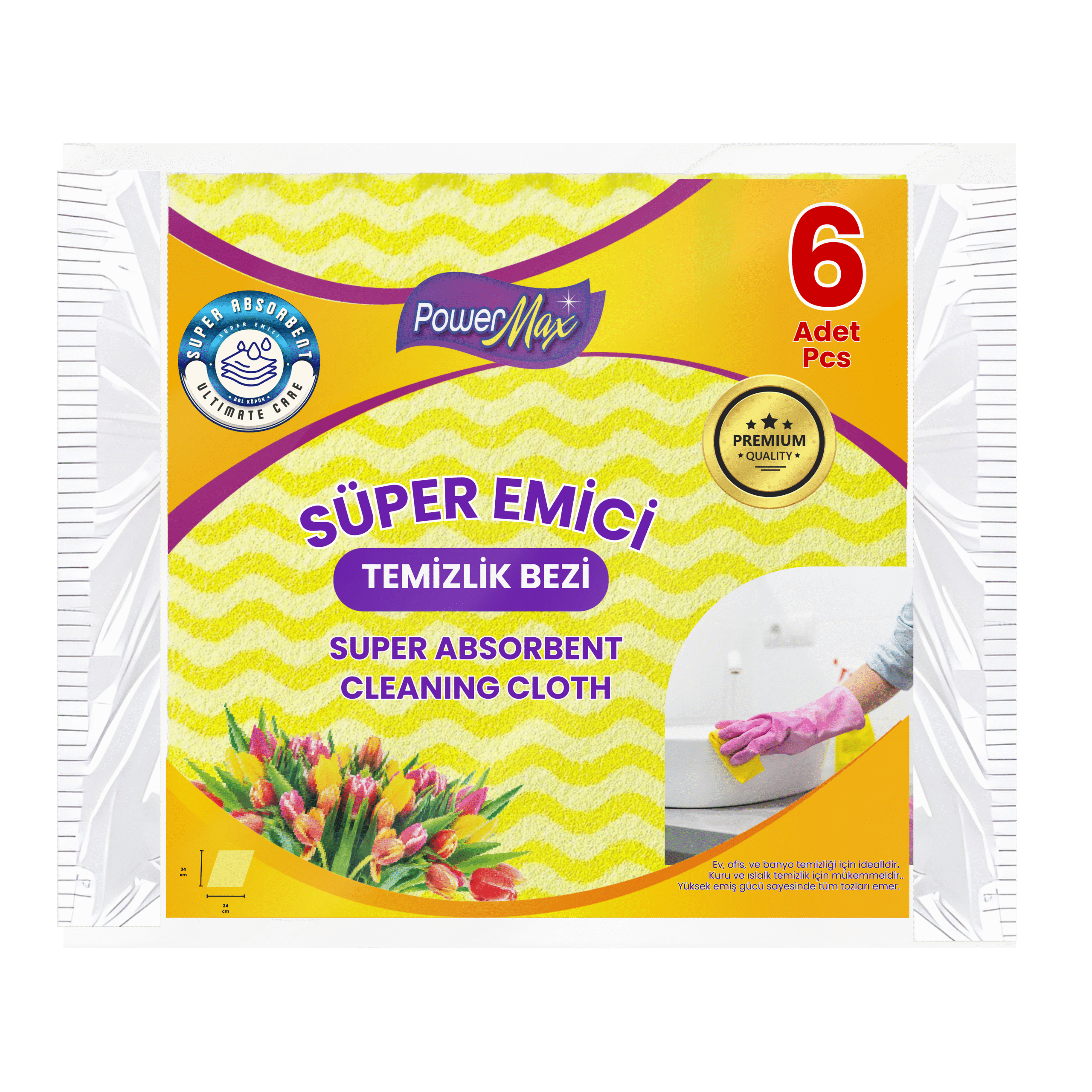 6 li super emici temizlik bezi sari