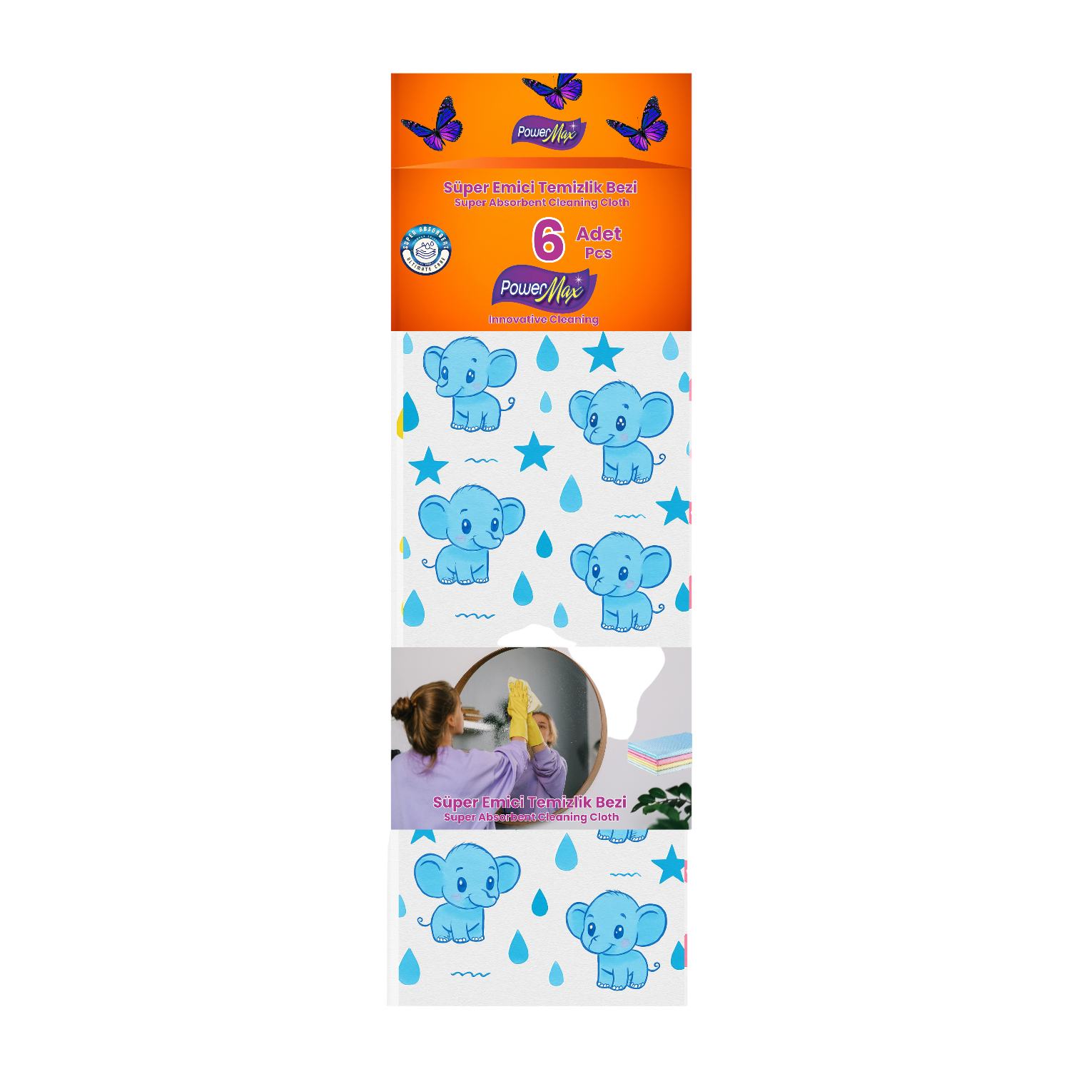 6 super absorbent cloth elephant design blue